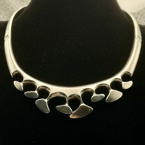 Modernist Organic Necklace Collar Choker Torque Taxco Mexico Sterling Silver - Picture 2 of 12